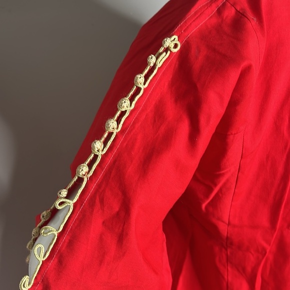 Long Sz M-L 100% Cotton Red Gold Thread Long Tunic Dress Side Pockets - Picture 2 of 5